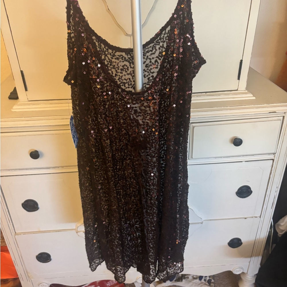 Vintage Free People brown Sequin Mini  Dress/Shirt - Picture 7 of 8